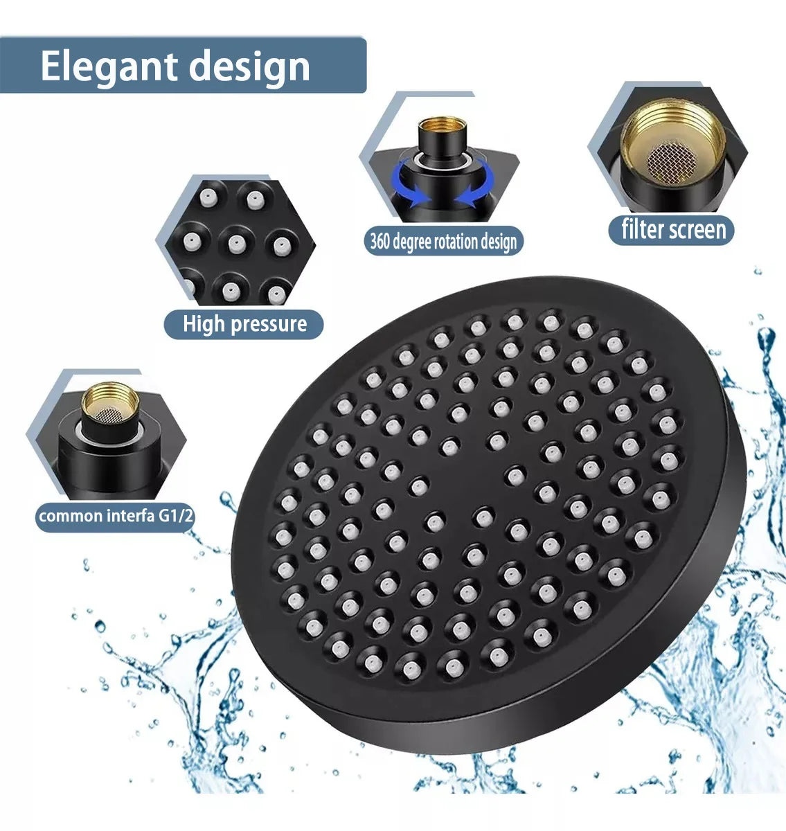 Bathroom Concealed 6-inch ABS Pressurized Shower Set Matte Black Showerhead Combination Toilet Top Spray Shower