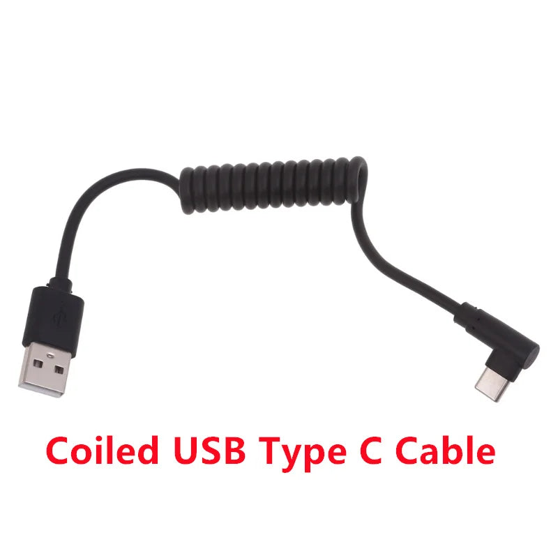 60W Fast Charging USB C to USB2.0/USB A to Micro USB/Type C to Type C Coiled Cable 90 Degree Right Angle Designs Cable for Smart