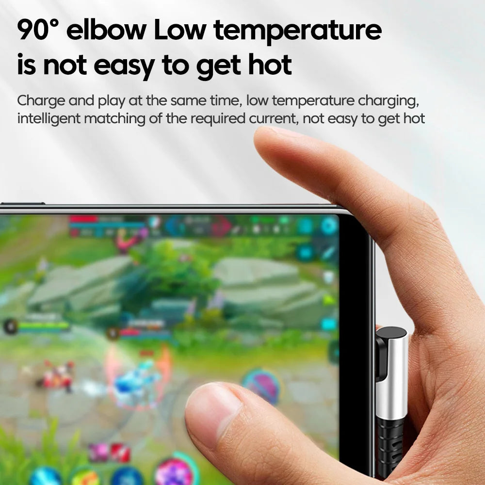 6A USB Type C to Type C Cable For Power Bank 25CM 50CM Fast Charging Data Game Cable For iPhone 15 Huawei Xiaomi 90 Degree