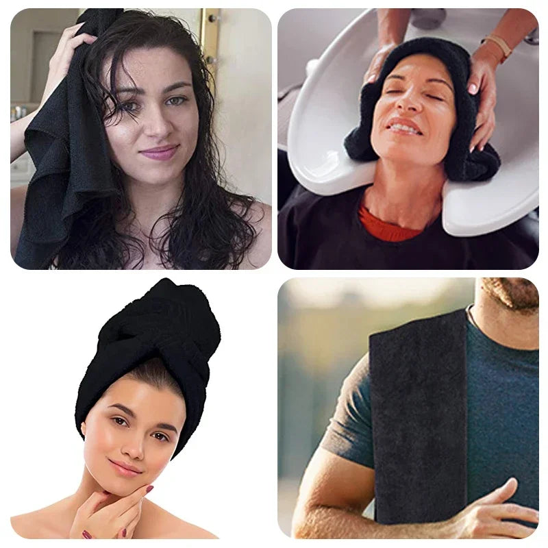 3PCS Microfiber BlackTowels set Thick soft absorbent for home hotel beauty salon Hair Stylist Resort Spa Towel