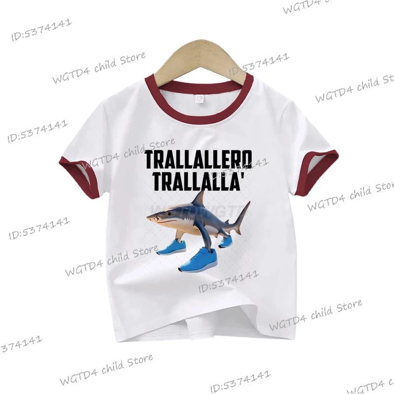 Children's Clothing Italian Brainrot Tralalero Tralala Printed T-shirt for Children Fashion Shark Lover Funny Meme Boys Clothes