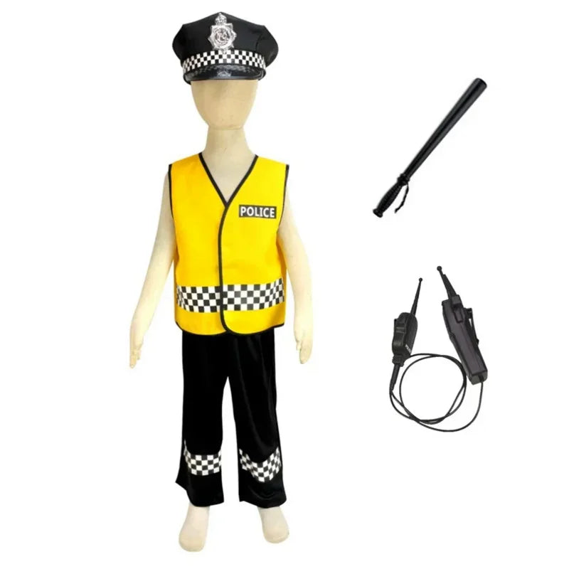 Childs Occupation police Costume Traffic police Vest & Cap Hat Costume Fancy Dress Outfit for 3-9years children