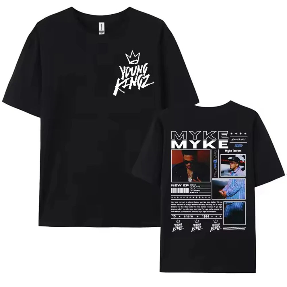 Ropa Hombre short sleeve Men Clothing Homme Mens New in Top & Tees Tee Shirt Rapper Myke Towers Graphic Printed T-shirts