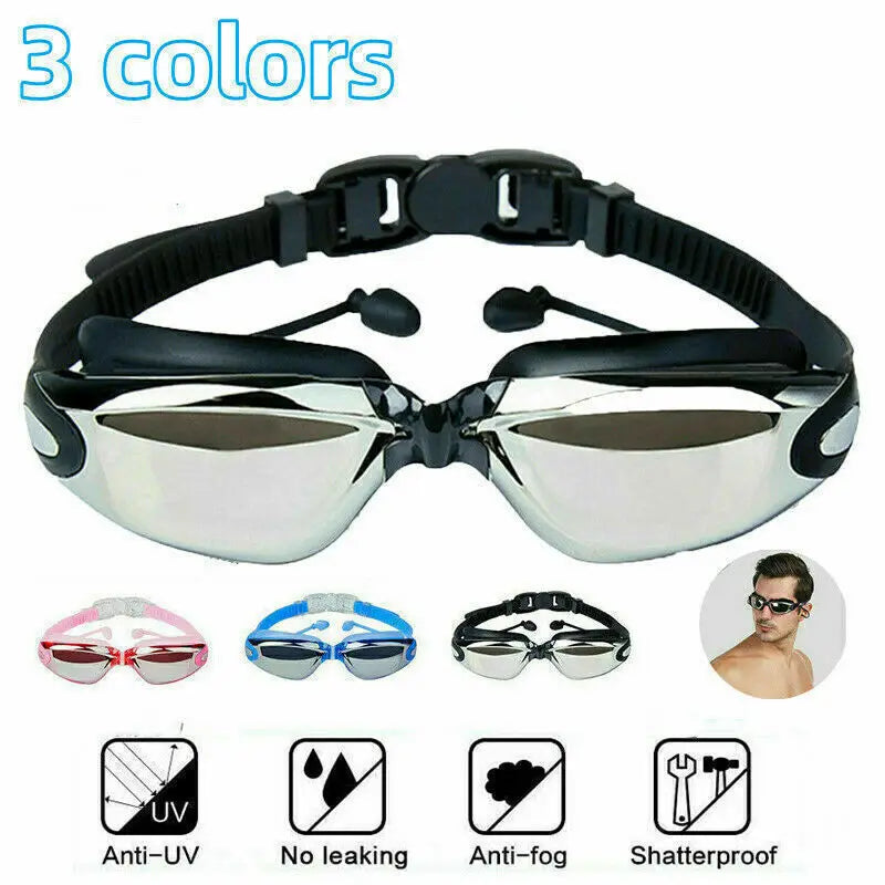 2024 Hot Anti Fog Swimming Goggles Uv Glasses Adjustable Earbuds Mya Adult UK