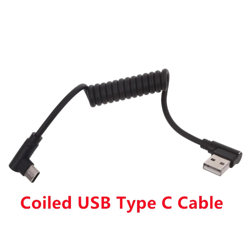 60W Fast Charging USB C to USB2.0/USB A to Micro USB/Type C to Type C Coiled Cable 90 Degree Right Angle Designs Cable for Smart