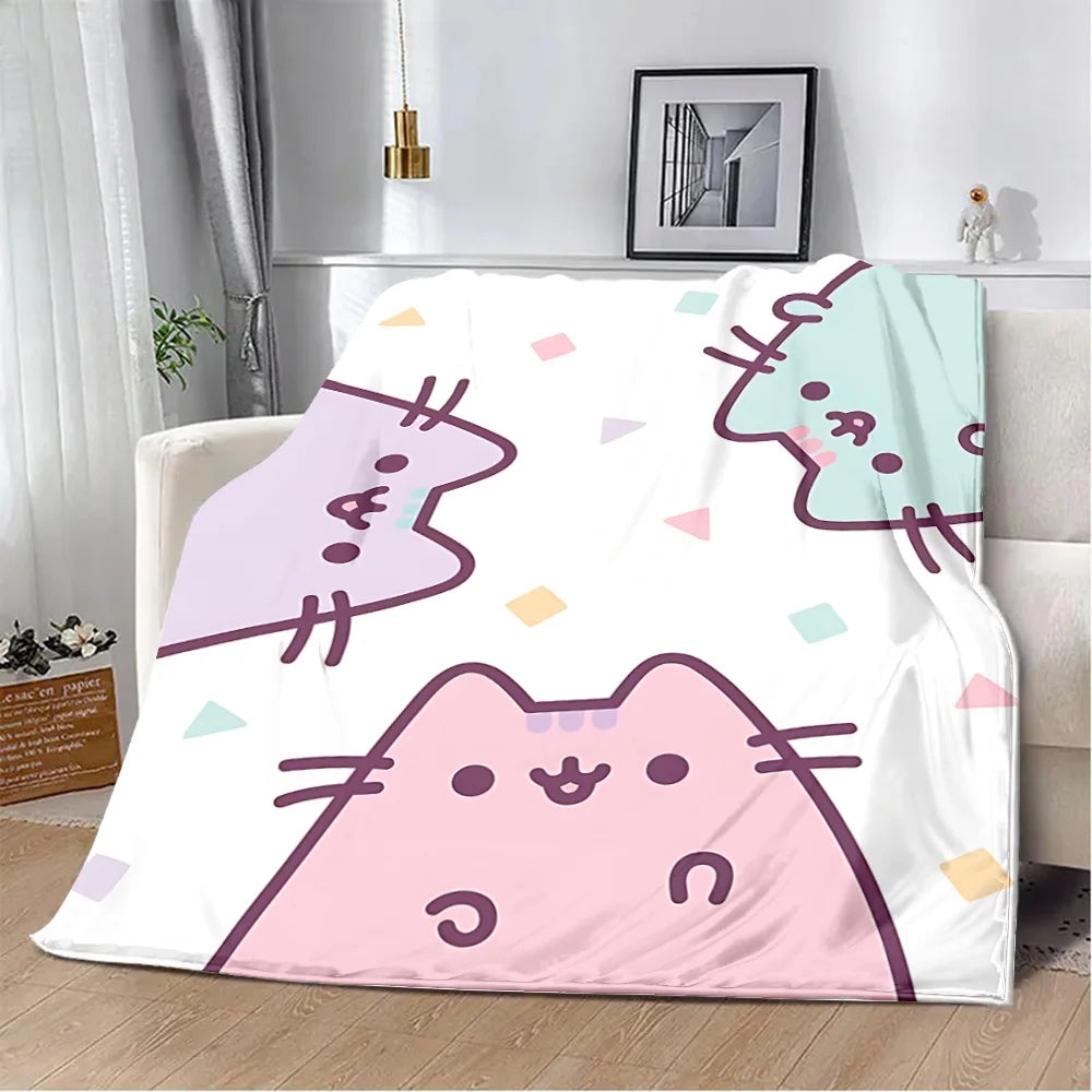 Cartoon Printed Blanket Picnic Blankets Cute Pusheens Cats Warm Blanket Soft and Comfortable Blanket Home Travel Birthday Gift