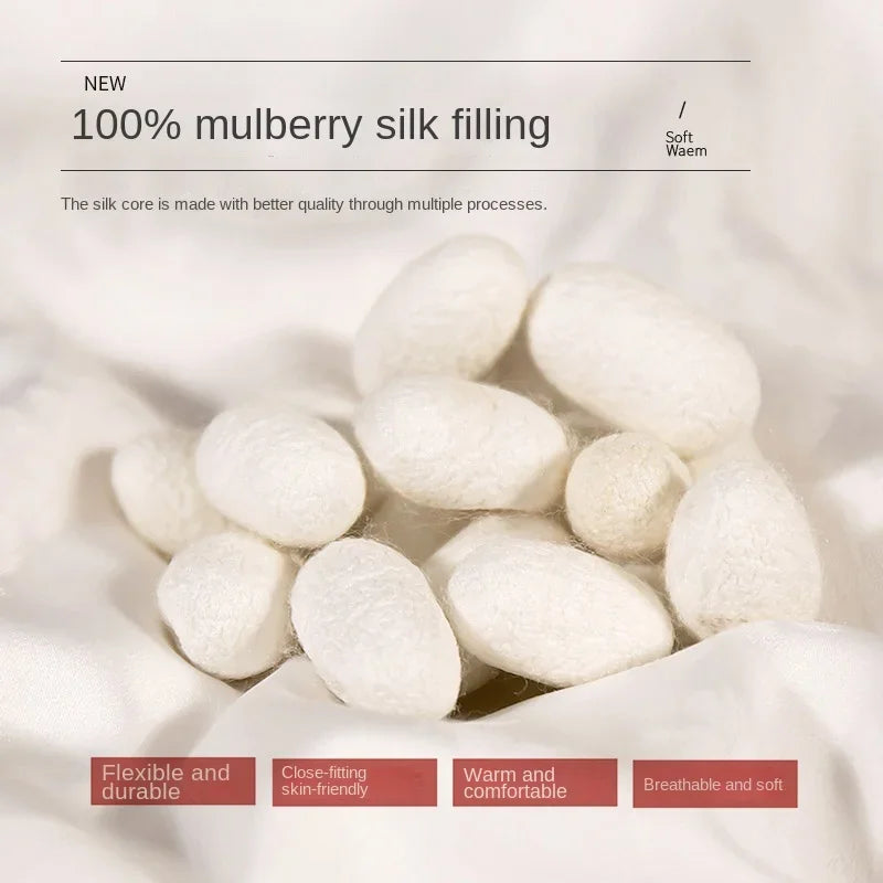 Mulberry Silk Duvets Cotton Jacquard 100% Silk Filling Spring Summer Quilts Soft Warm Single Double Queen Duvet Comforters
