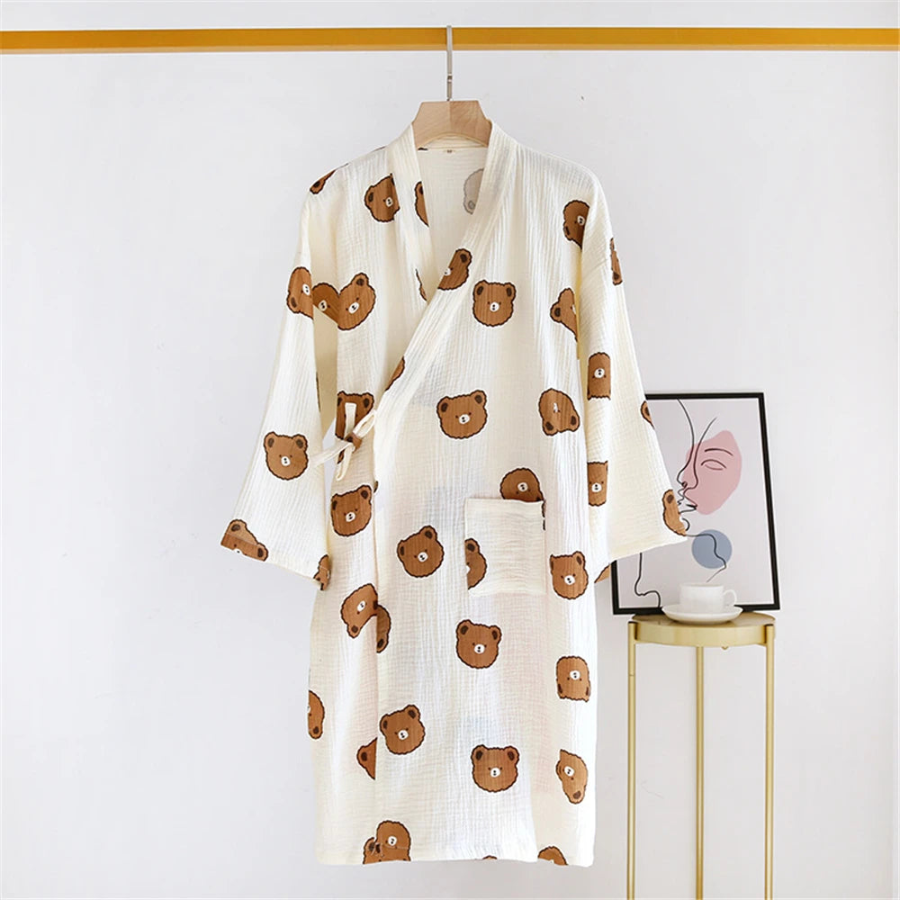 New Cotton Women Robe kimono pajamas Spring Summer Cozy gauze pajamas nightgown Dressing Female bathrobe Sleepwear long pijama