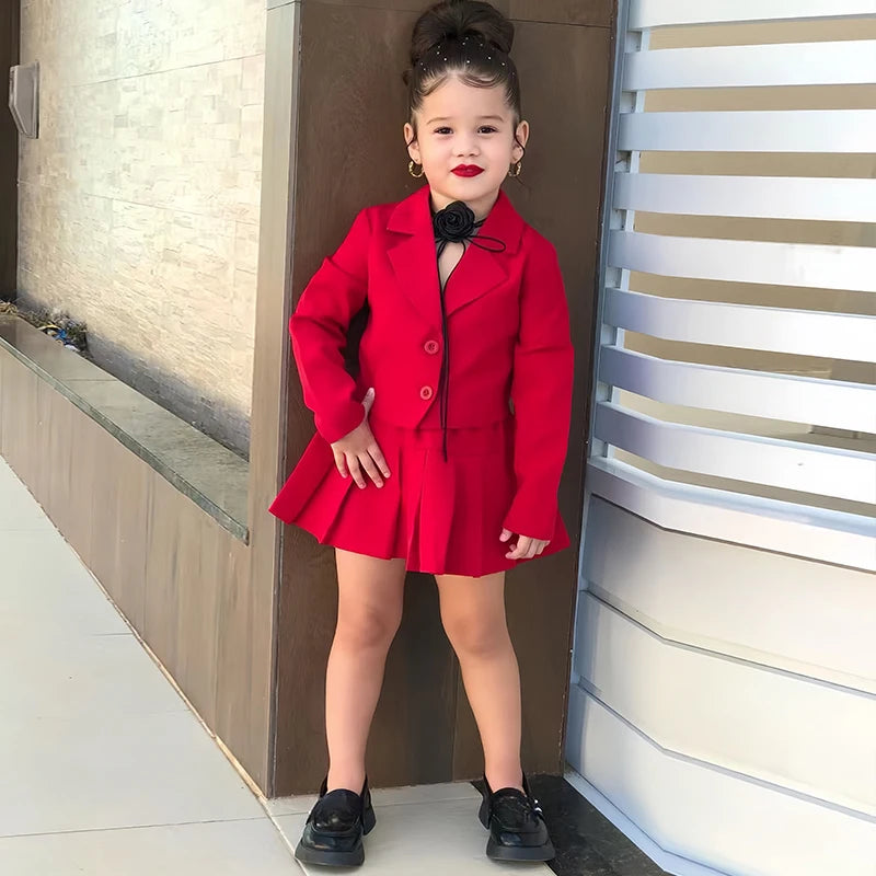 Children's Clothing Long Sleeve Jacket & Miniskirt Suit For Girls Autumn 2Pcs Sets For Kids Clothes Girls From 2 to 8 Years Old