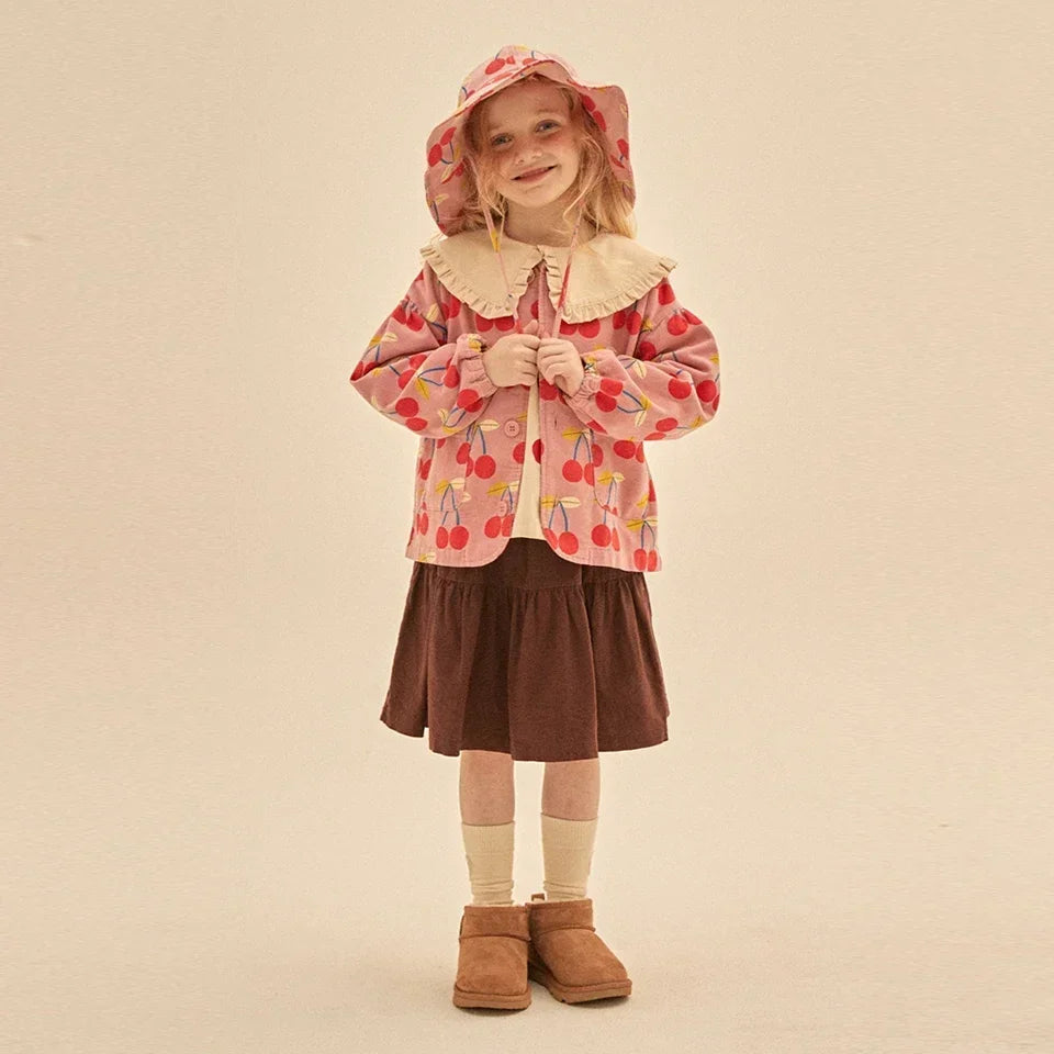 Winter Clothes Girl Tops And Skirts Suit Children Cherries Clothes Set Fashion Kid Pants Cotton Jacket Children Fashion Clothes