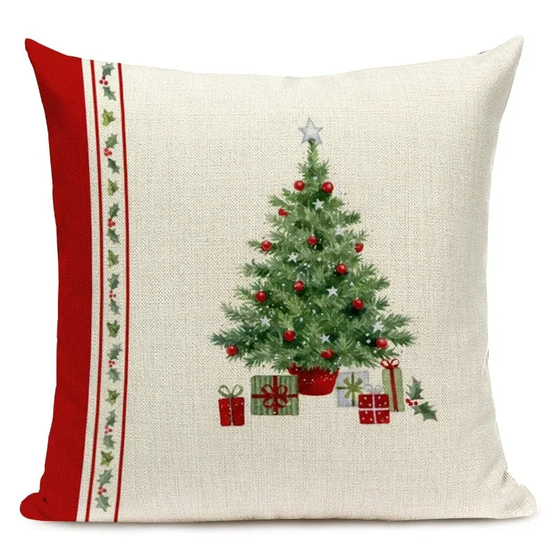 1pcs/SET Christmas Tree Pattern Linen Throw Pillow Case, Decorative Cushion Cover, Car, Home, Sofa Decor, Merry Christmas