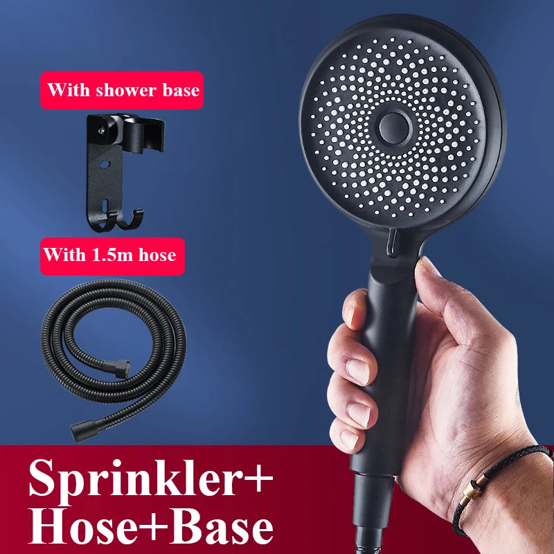 Shower Head 3 Mode Rainfall ABS Round High Pressure Turbo Spray Nozzle Adjustable Black Eco Shower Bathroom Accessories FR102