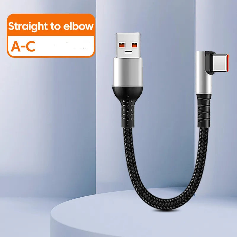 6A USB Type C to Type C Cable For Power Bank 25CM 50CM Fast Charging Data Game Cable For iPhone 15 Huawei Xiaomi 90 Degree