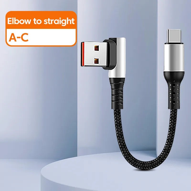 6A USB Type C to Type C Cable For Power Bank 25CM 50CM Fast Charging Data Game Cable For iPhone 15 Huawei Xiaomi 90 Degree