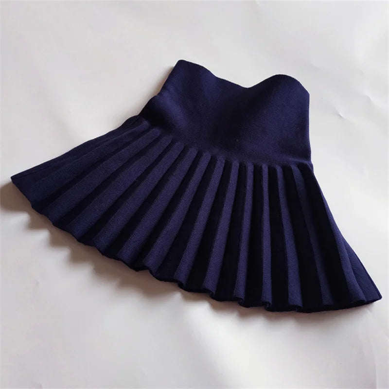Children's Skirts2022 Autumn/Winter Girls' Skirts Children's Knitted Pleated Short Skirts High Waist Pleated Skirts Solid Color