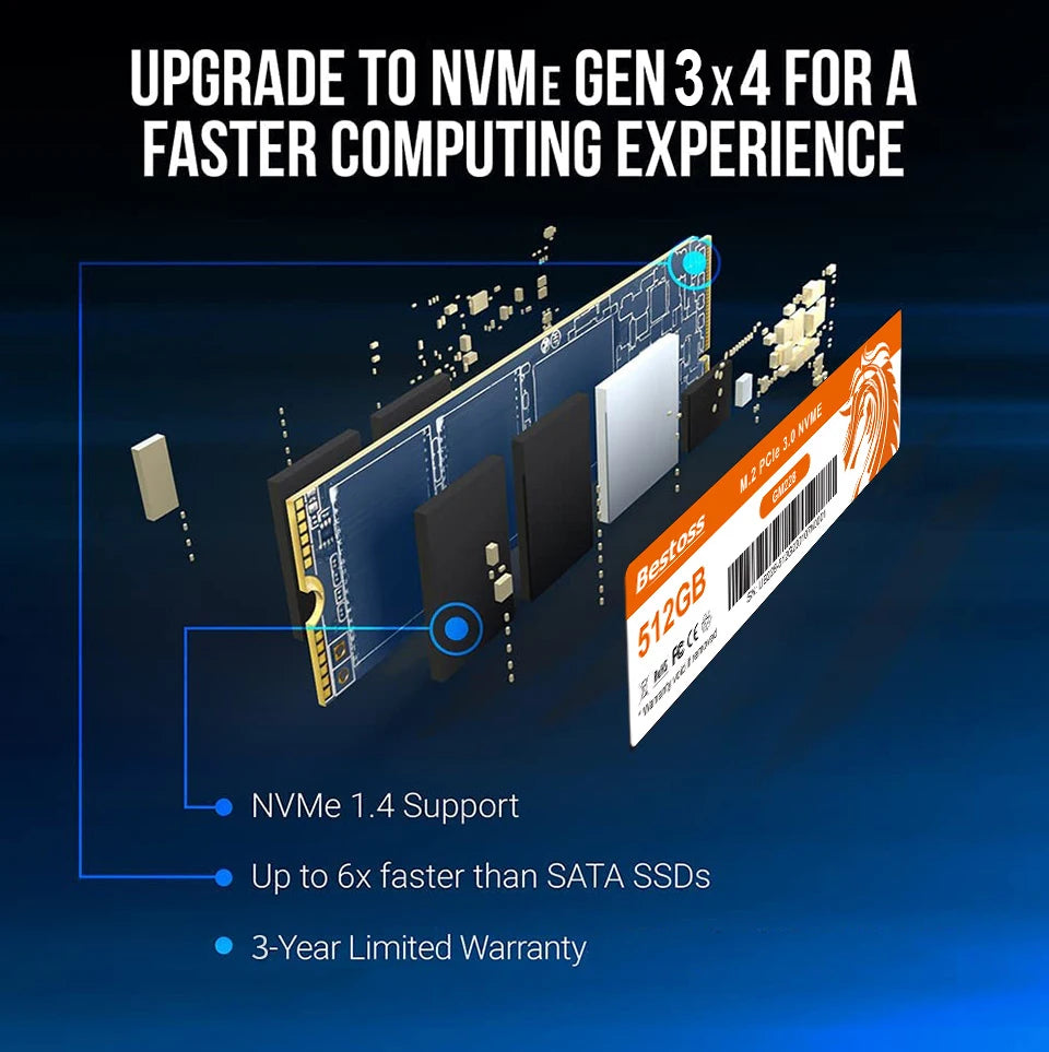 Bestoss M.2 NVMe PCIe 3.0 128GB 256GB 512GB 1TB Internal Hard Drive SSD For Laptop Desktop