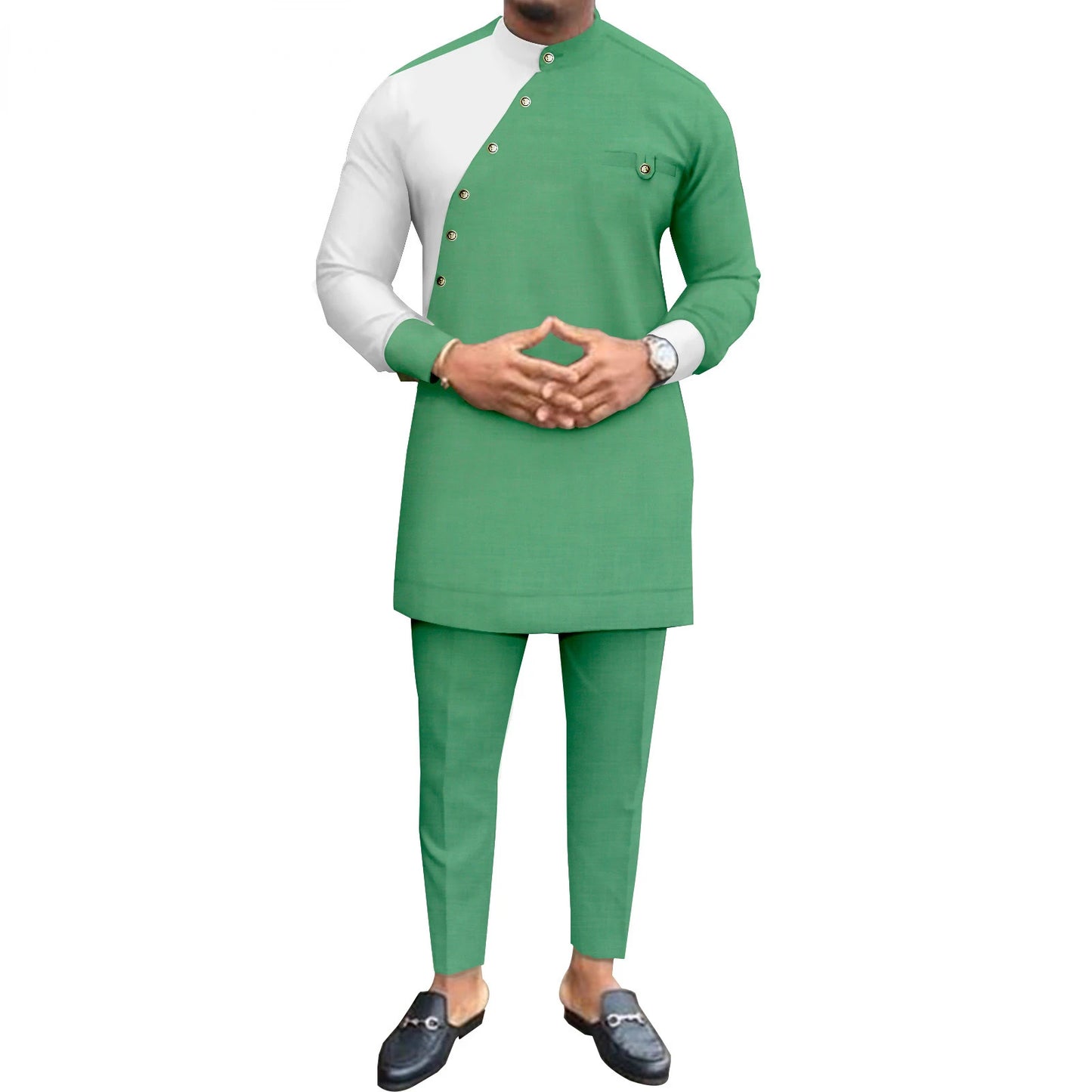 New Casual Fashion African Ethnic Solid Color Men's Casual Suit Jacket + Pants Ropa Hombre Roupas Maculinas 반바지 Men Clothing