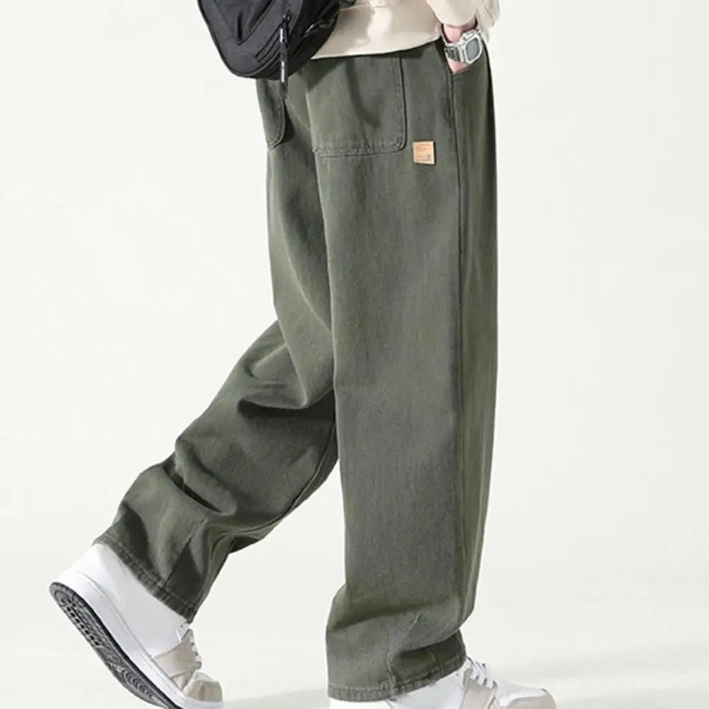 Pants for Men Trendy Wide-leg Trousers Breathable Wide-leg Men's Work Pants Retro Style Versatile Solid Color Trousers