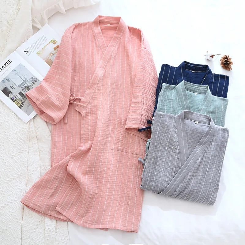 New Cotton Women Robe kimono pajamas Spring Summer Cozy gauze pajamas nightgown Dressing Female bathrobe Sleepwear long pijama