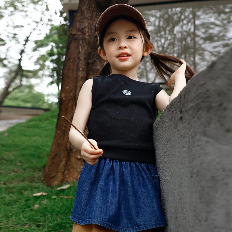 RomperDew Children's Suits Girls Sleeveless T-shirt Summer Children's Trousers Girls Vests Organic Cotton Baby Clothes T-Shirts