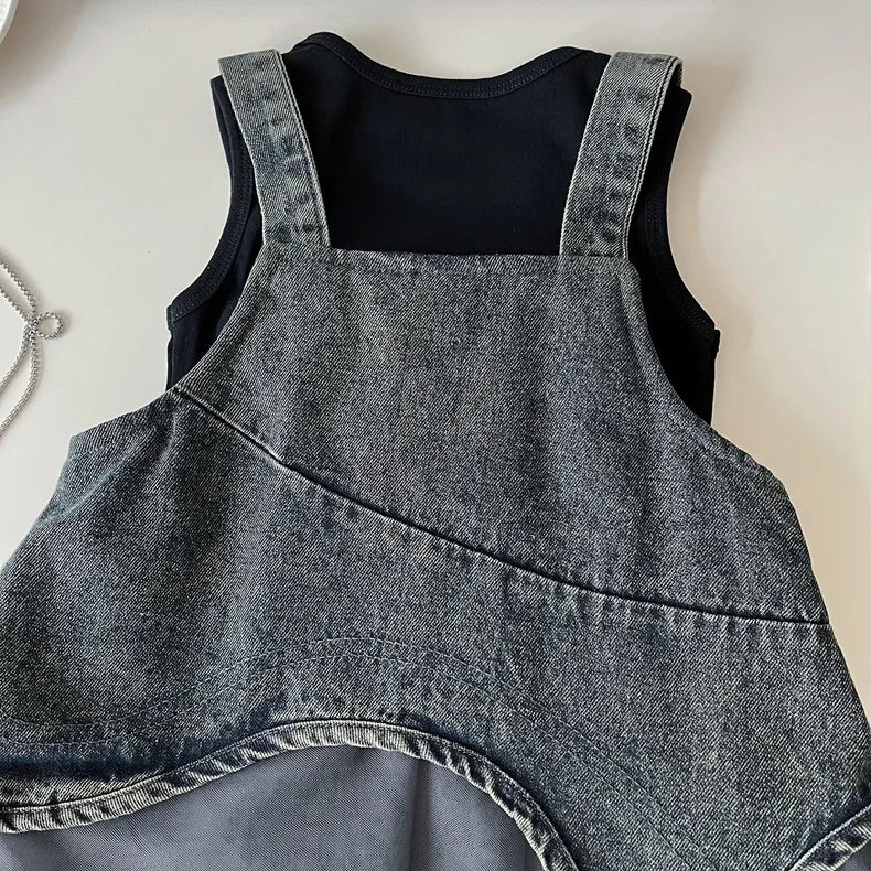 Children's Clothing Sets Sleeveless T-shirt + Denim Strappy Skirt Girls Clothes for 2 To 7 Years Baby Girl Outfit Skirt Sets