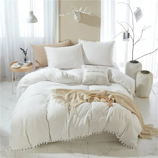 American Style Furball Tassel Duvet Cover Set Luxury King Queen Size Bedding Set Soft Twin Full Quilt Covers Sets NO Bed Sheet