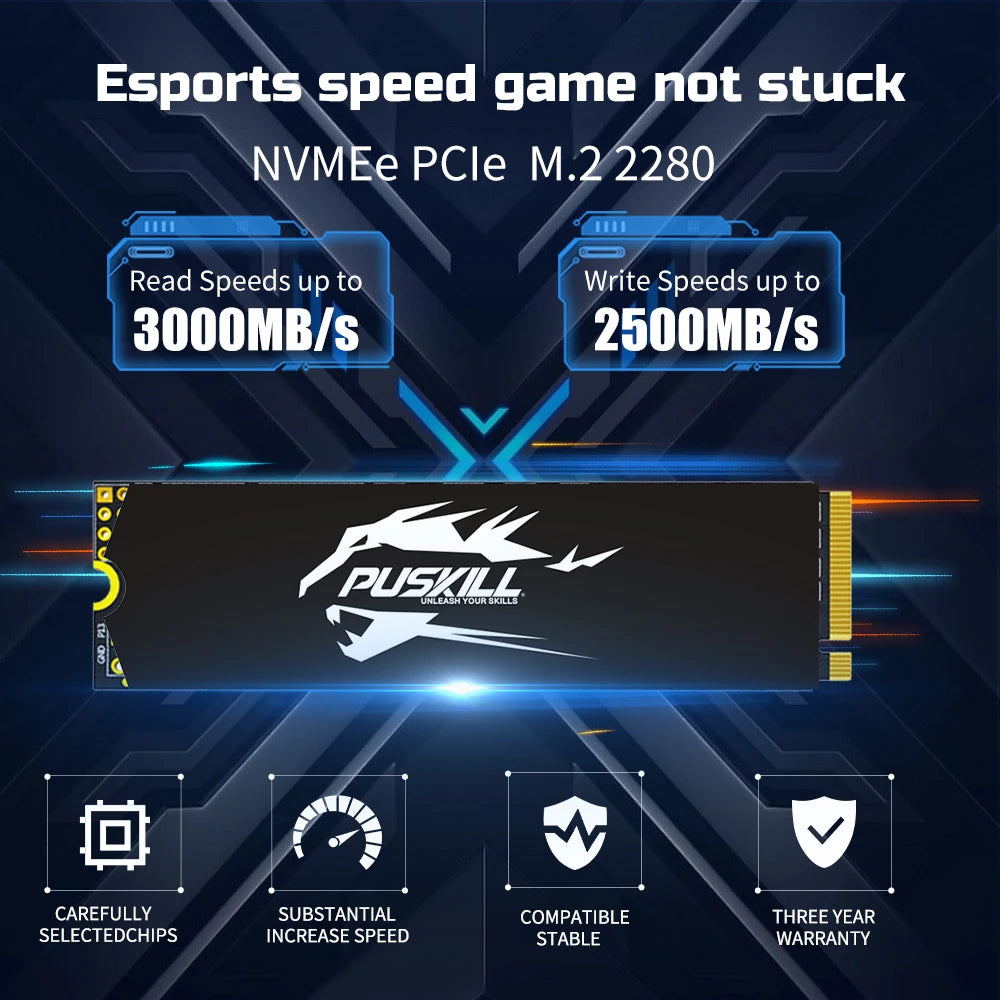 PUSKILL SSD M.2 NVMe 1TB 512GB 256GB 128GB PCIe M2 2280 Hard Disk Internal Solid State Drive Disk for Laptop Desktop