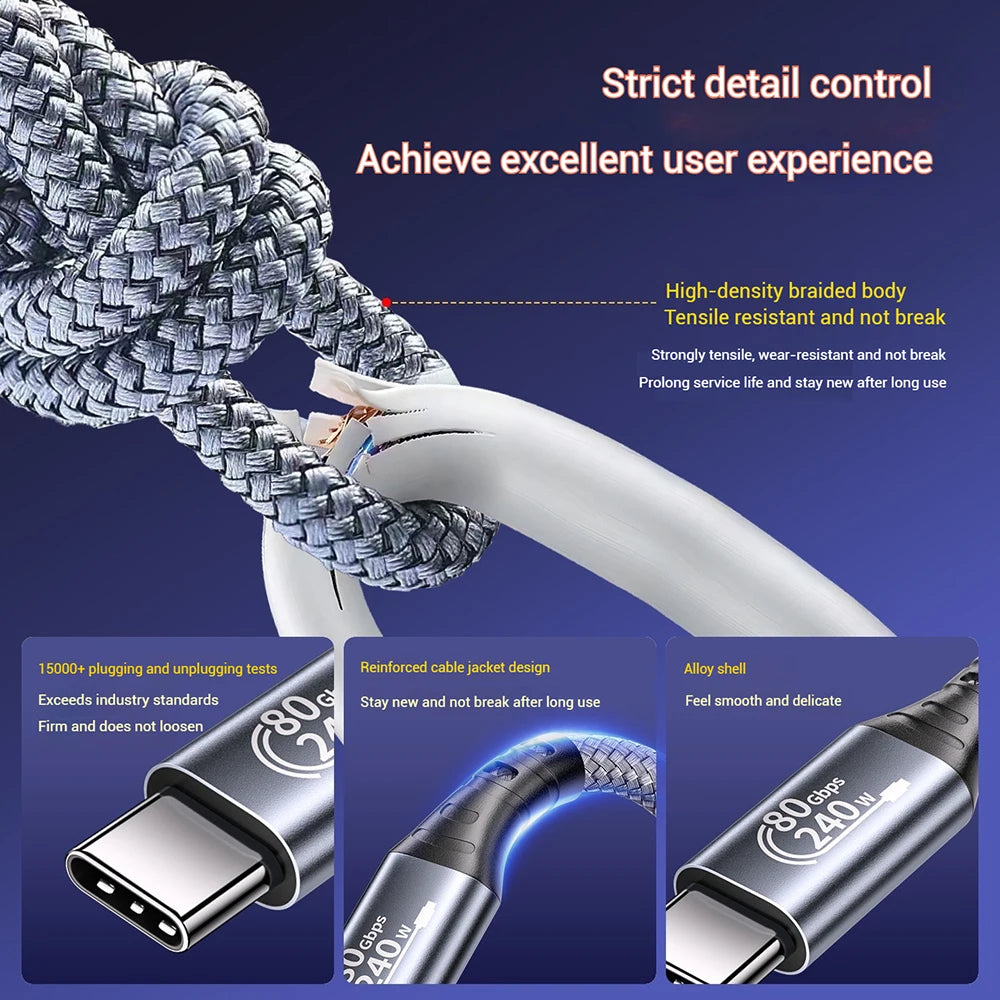USB C Cable 80Gbps USB 4 Cables 240W Gen 4 Data Cable Compatible with Thunderbolt 5 Cable Right Angle 90 Degree USB Type-C Cable