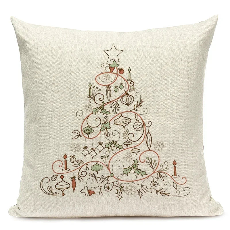 1pcs/SET Christmas Tree Pattern Linen Throw Pillow Case, Decorative Cushion Cover, Car, Home, Sofa Decor, Merry Christmas