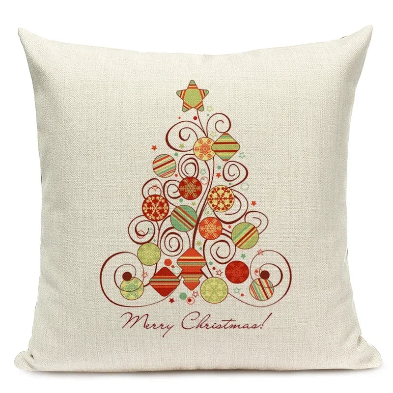 1pcs/SET Christmas Tree Pattern Linen Throw Pillow Case, Decorative Cushion Cover, Car, Home, Sofa Decor, Merry Christmas
