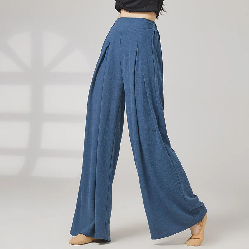 Modern Dance Pant Women Pleat Wide-Leg Trousers Long Straight Elastic Waist Casual Daily Wear Classical Stage Training Costumes