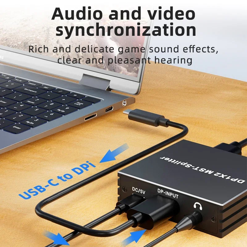 4K 60Hz DisplayPort Splitter 1 In 2 Out DP 1.4 MST Hub 1x2 Extend DP to HDMI Dual Monitor for Desktop Video Card to TV Monitor