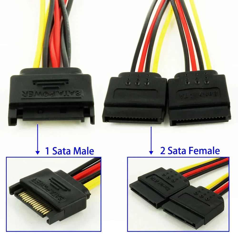 Coolcirc SATA Power Y Splitter Cable 15Pin SATA Male to Dual 15 Pin Female Power Cable Sata Extension Cord For HDD SSD Hard Disk