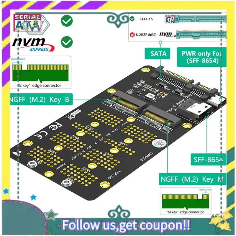 NEW 2 In 1 Combo M.2(NGFF) Nvme SSD/SATA-Bus SSD To SFF-8654 And SATA Adapter Easy Install Easy To Use