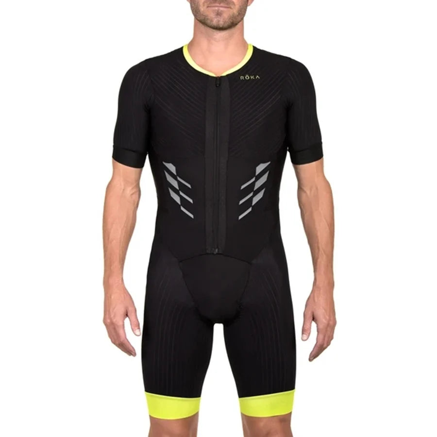 ROKA Triathlon Suit Men Short Sleeve Cycling Jersey Jumpsuit Triathlon Speedsuit Trisuit Ciclismo Hombre Ropa Running Clothing