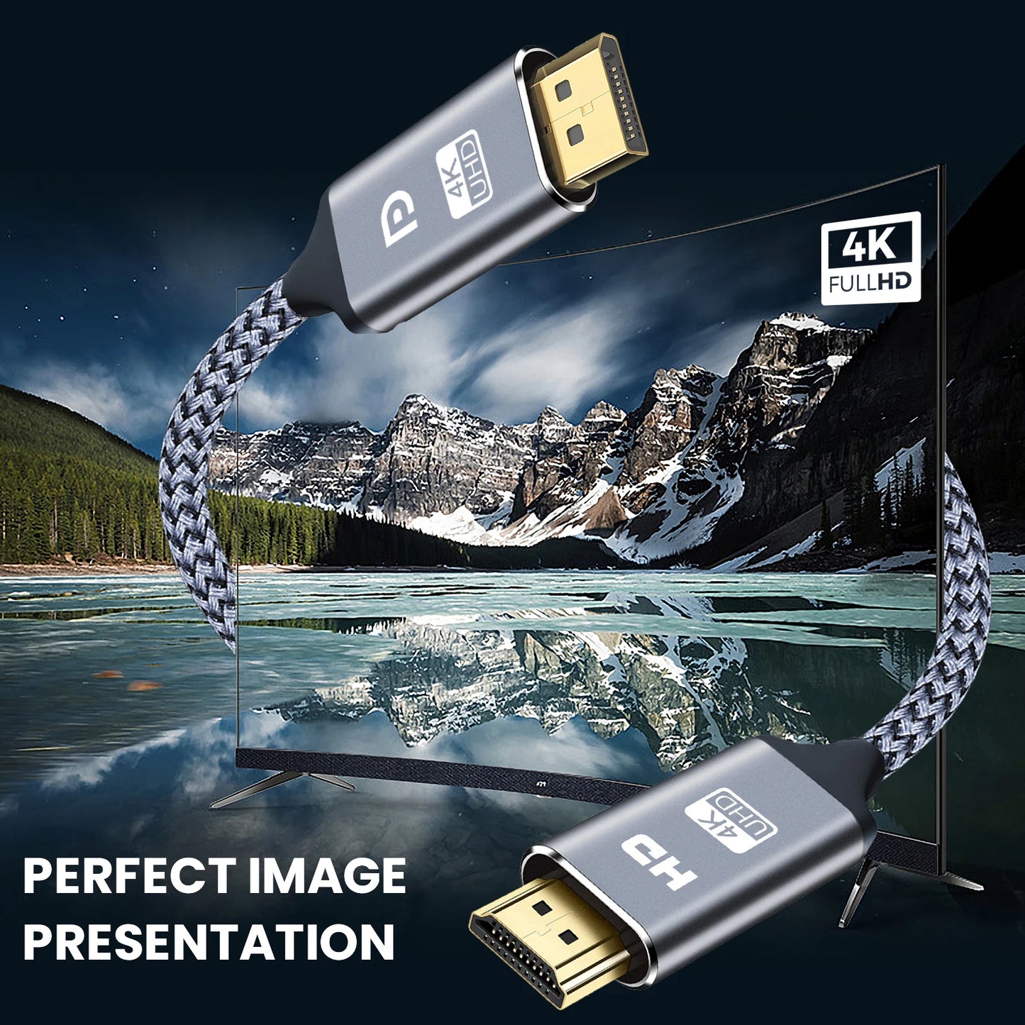 4K DisplayPort to HDMI Cable Adapter 3.3ft 1m DP to HDMI Male Video UHD 1440P/2K@120Hz,4K@30 Nylon DP to HDTV Uni-Directional C
