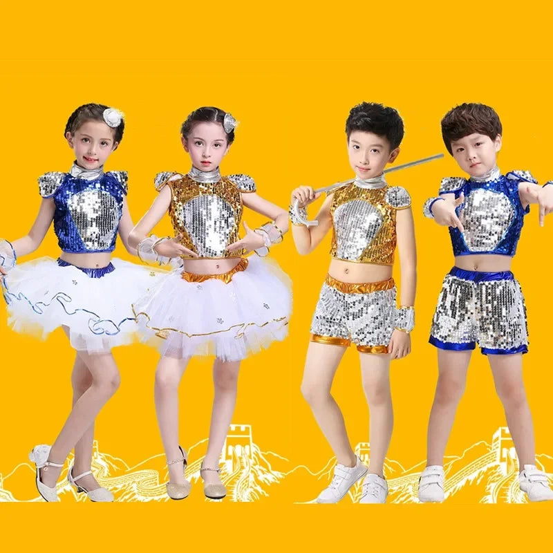 Show 2 Piece Set Children Costumes Summer Baby Girl Clothes Robe Fille Sequin Fashion Teen Boy Outfit Roupa Infantil Kids Suit