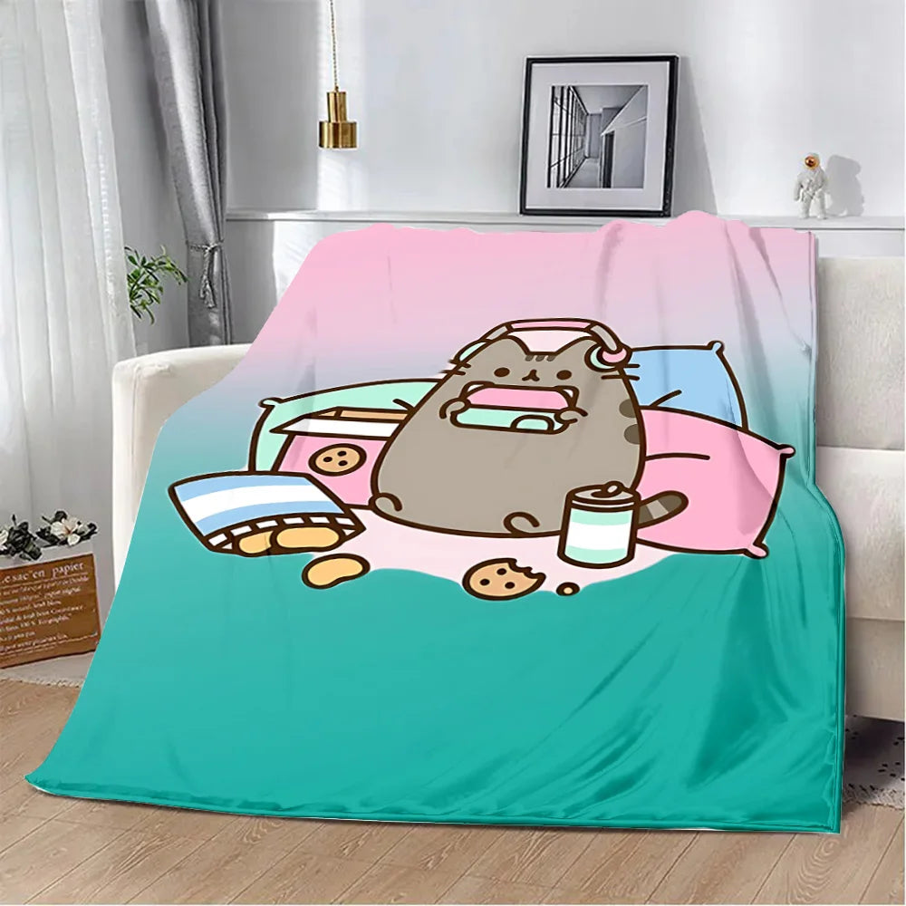 Cartoon Printed Blanket Picnic Blankets Cute Pusheens Cats Warm Blanket Soft and Comfortable Blanket Home Travel Birthday Gift