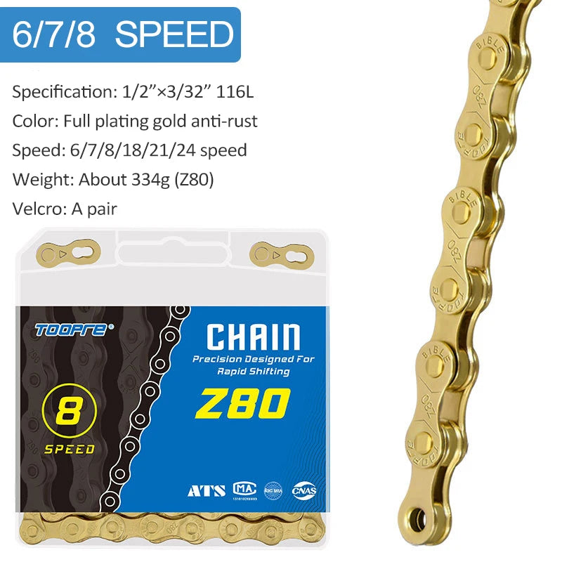 TOOPRE Bicycle Chains Gold 6 7 8 9 10 11 Speed MTB Road Bike Chain 116 Links anti-rust Chain Bikes Part