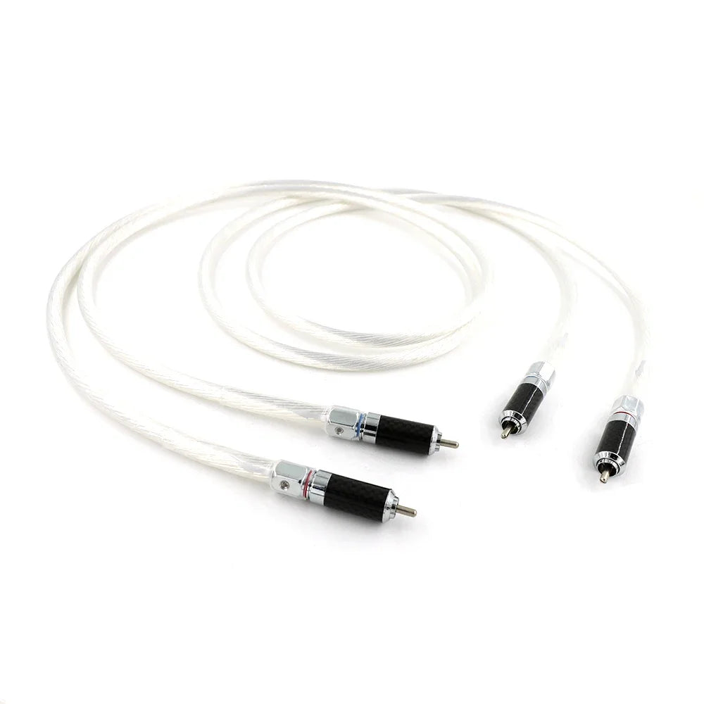 HiFi RCA Audio Cable 12 Strands OCC Silver Plated Wire With Locking Carbon Fiber RCA Plug Cable HiFi 2RCA to 2RCA Cable
