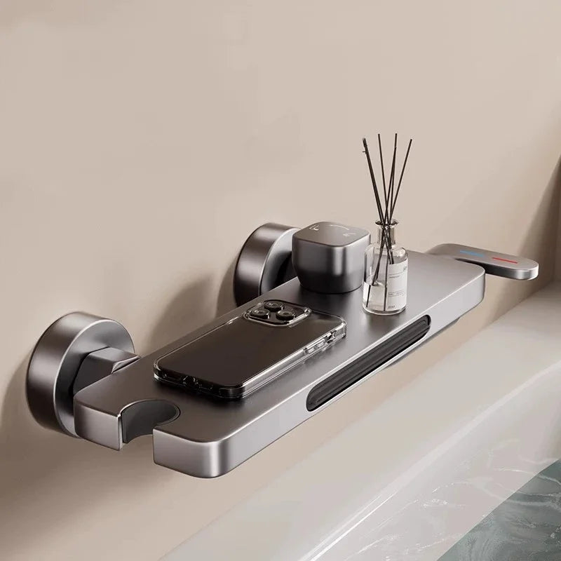 Bathroom Waterfall Bathtub Faucet With Hand-held Shower Head Wall Mounted Hot and Cold Mixer Tap Shower Set Single Handle