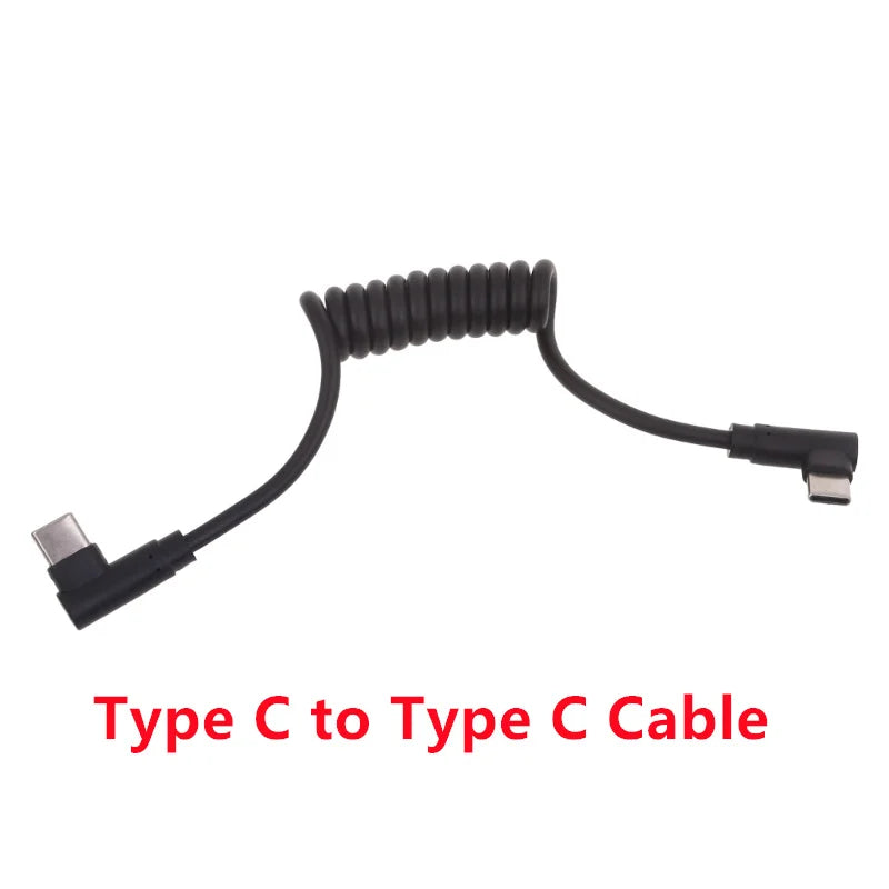 60W Fast Charging USB C to USB2.0/USB A to Micro USB/Type C to Type C Coiled Cable 90 Degree Right Angle Designs Cable for Smart