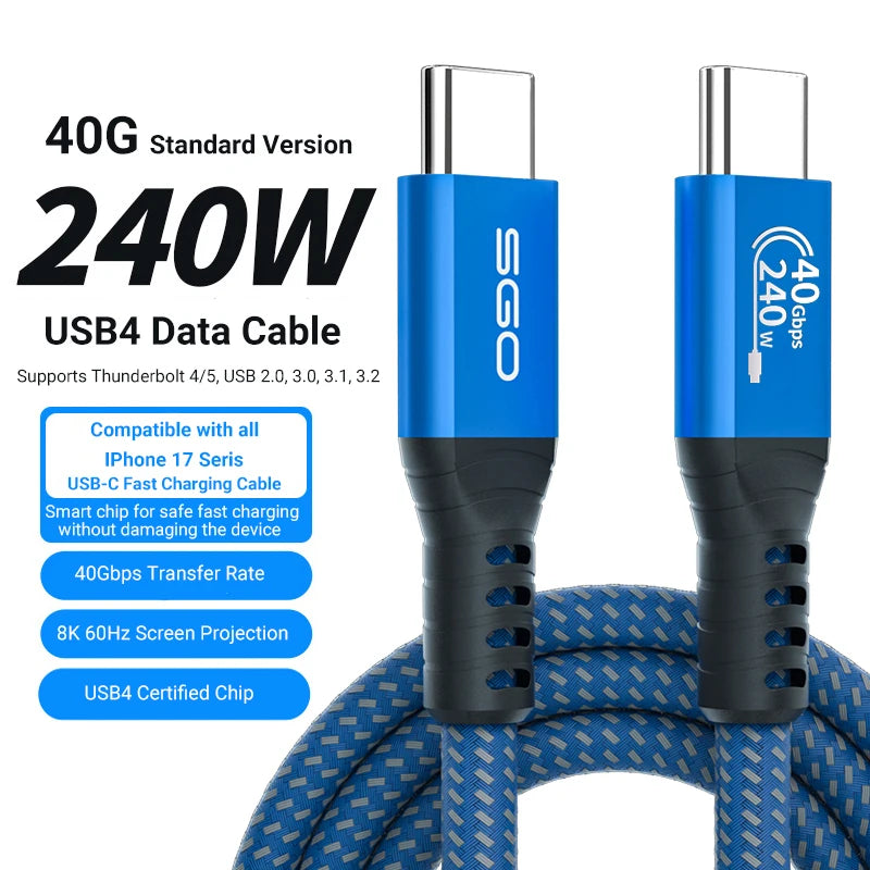USB C Cable 80Gbps USB 4 Cables 240W Gen 4 Data Cable Compatible with Thunderbolt 5 Cable Right Angle 90 Degree USB Type-C Cable