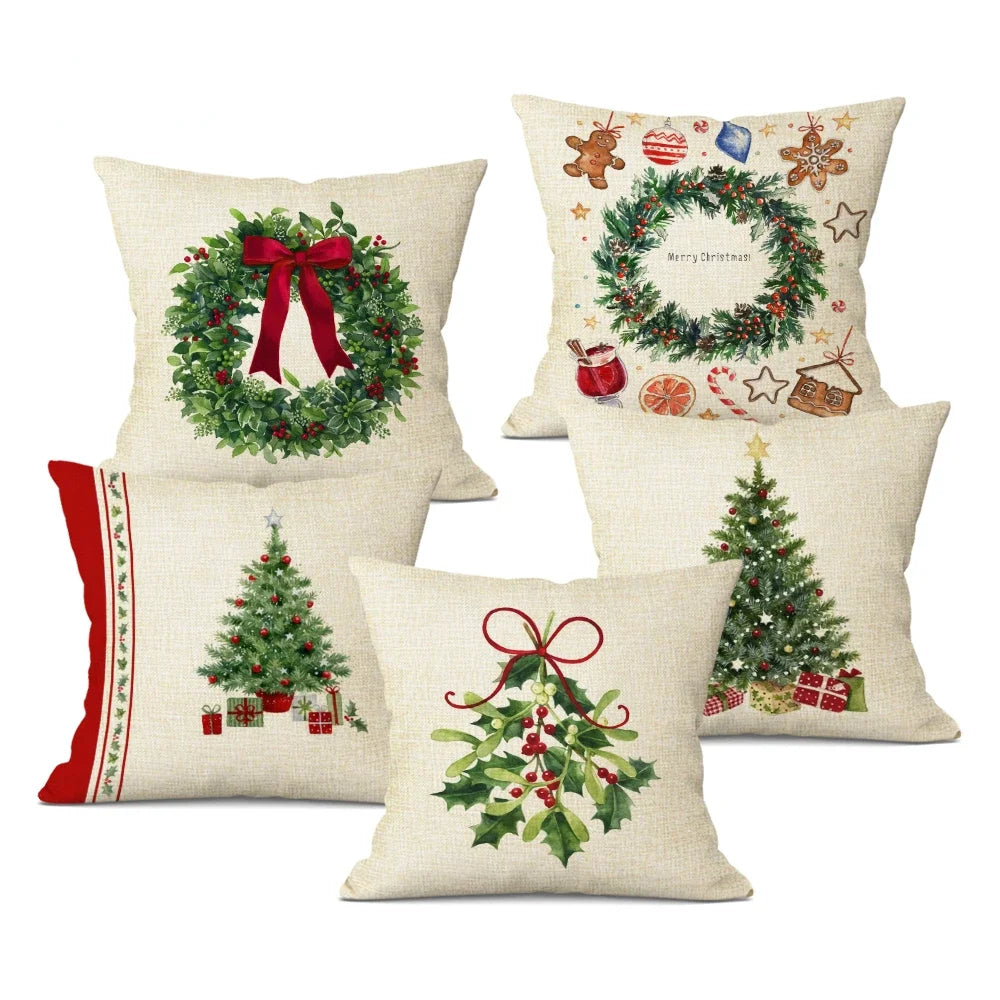 1pcs/SET Christmas Tree Pattern Linen Throw Pillow Case, Decorative Cushion Cover, Car, Home, Sofa Decor, Merry Christmas