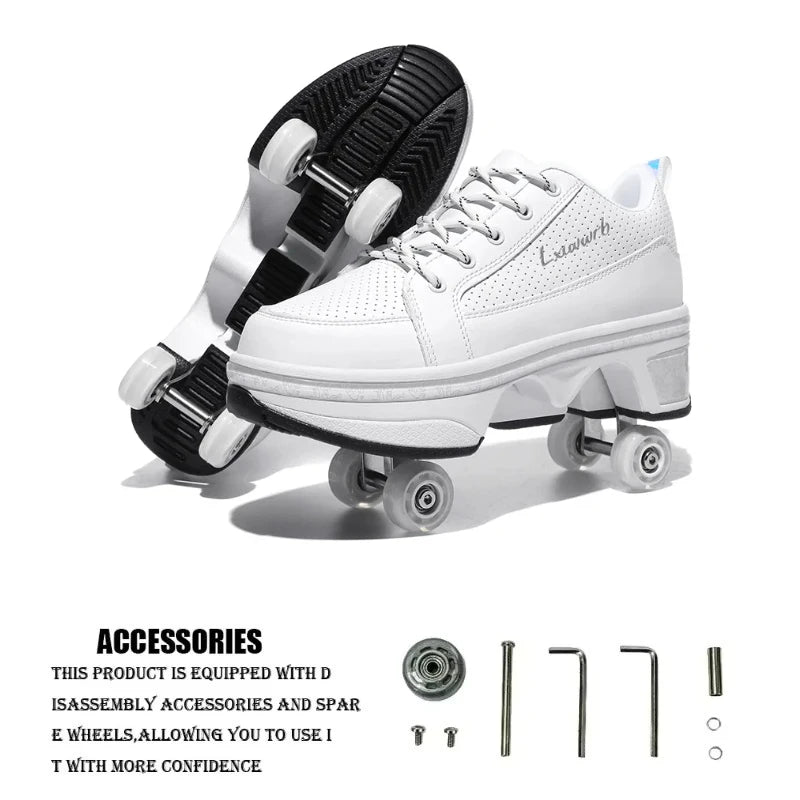 4 Wheel Dual-Use Roller Skates Retractable Wheels Racing Roller Shoes Children's Shoes with Wheels Speed Skate Skateboard Shoes