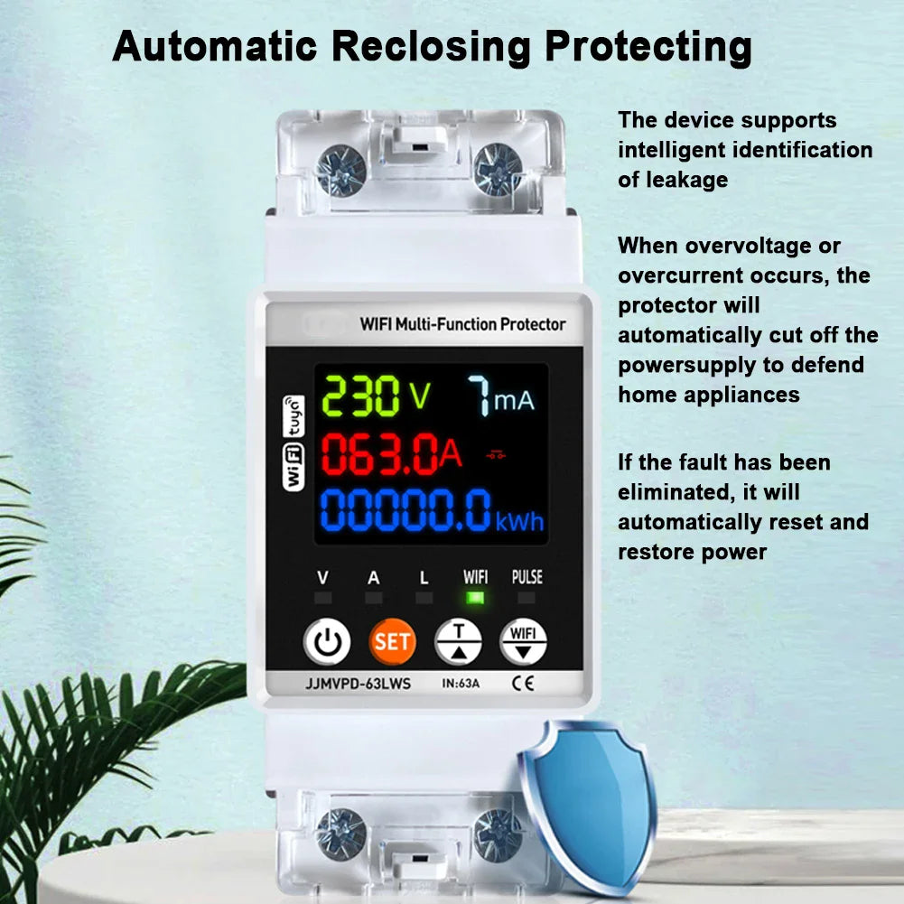 Tuya WiFi Automatic Reclosuring Protector Intelligent Circuit Breaker Single Phase Reclosing Switch Voltage Protective Device