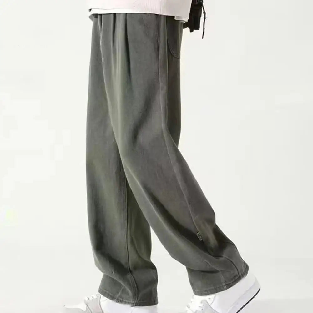 Pants for Men Trendy Wide-leg Trousers Breathable Wide-leg Men's Work Pants Retro Style Versatile Solid Color Trousers