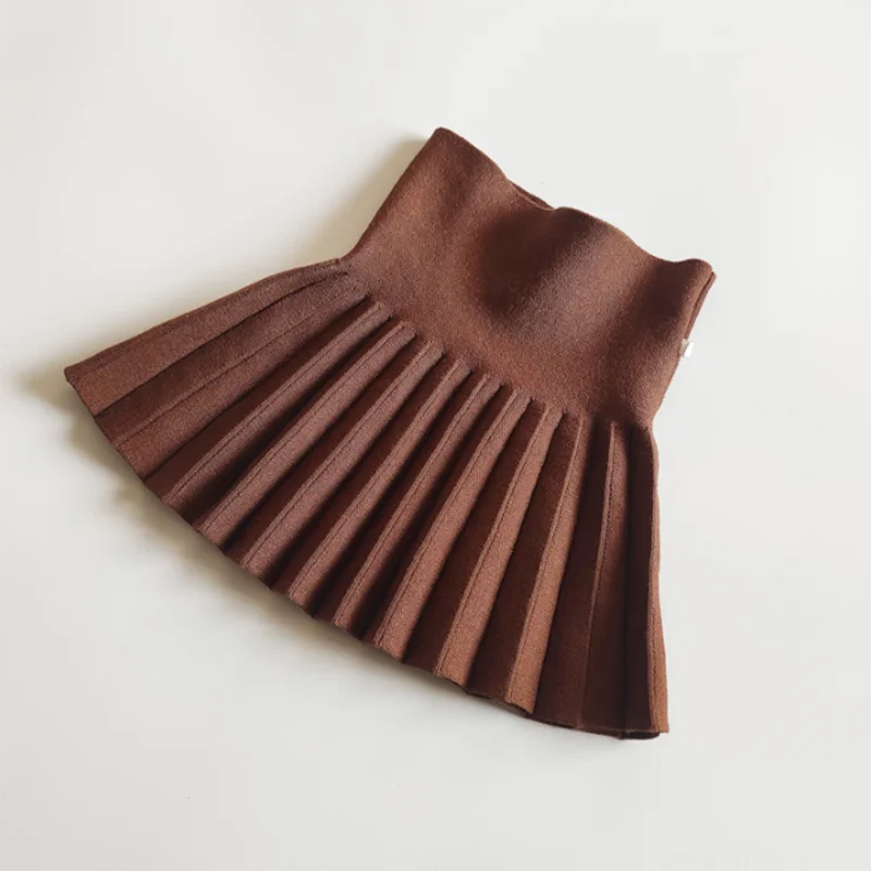 Children's Skirts2022 Autumn/Winter Girls' Skirts Children's Knitted Pleated Short Skirts High Waist Pleated Skirts Solid Color