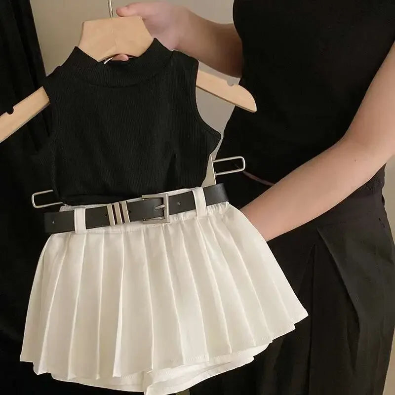 Childrens Clothing 2025 Summer New Girl's Fashion Tank Top Sweet Cool Fashion Skirt Set Baby Girl Sweet Simple Clothes
