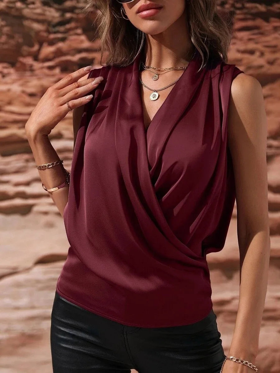 Woman Clothing Silk Top, Ladies, Satin Shirt, No Female Sleeves Chemises Et Blouses Tops For Woman Camisas De Mujer Top Mujer
